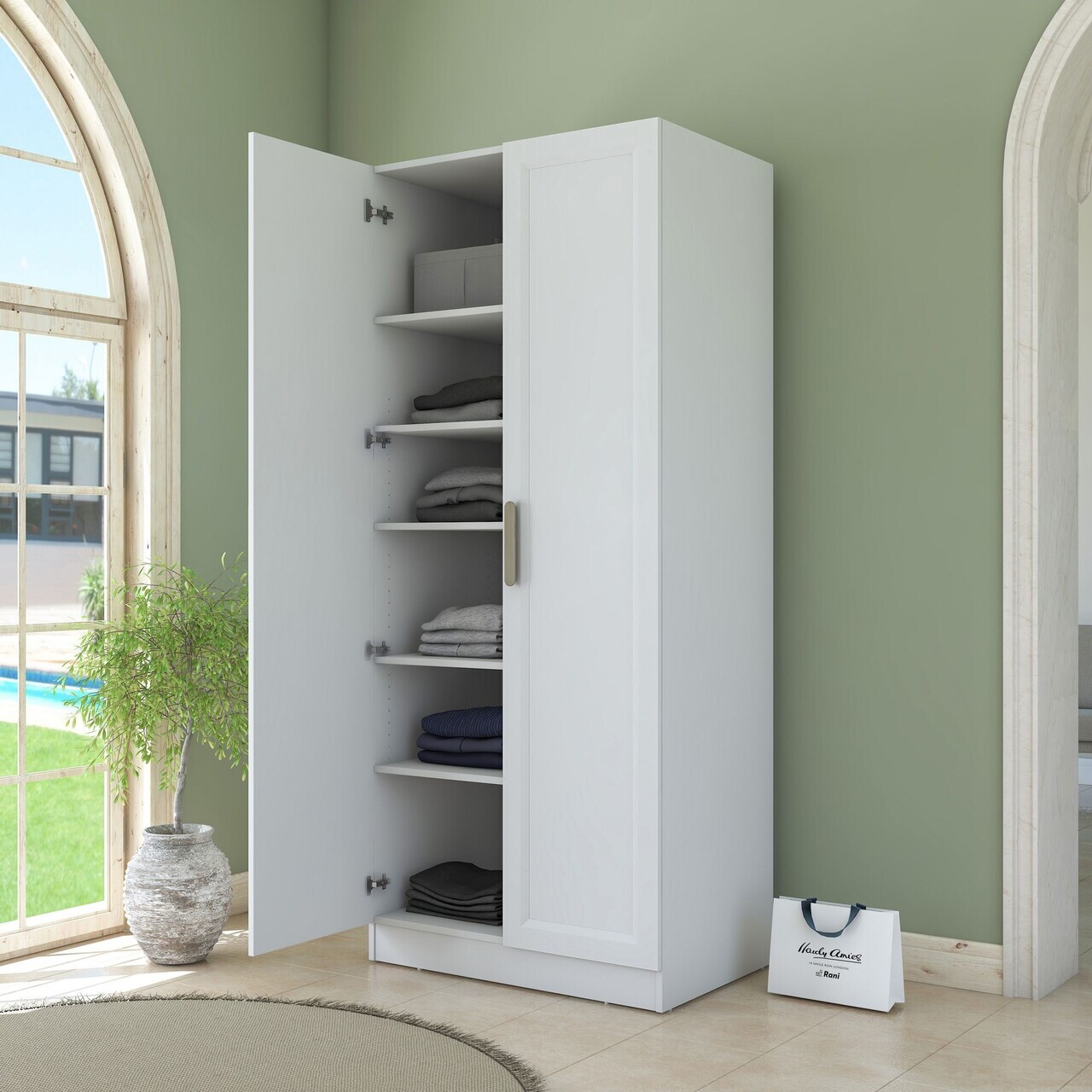 Dulap pentru haine, Hanah Home, BA223, 90x210x57.5 cm, PAL melaminat, Alb - view 4