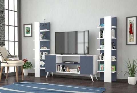 Poza Mobilier living Raffline, 3 corpuri, 100x20x100 cm, PAL , alb/gri