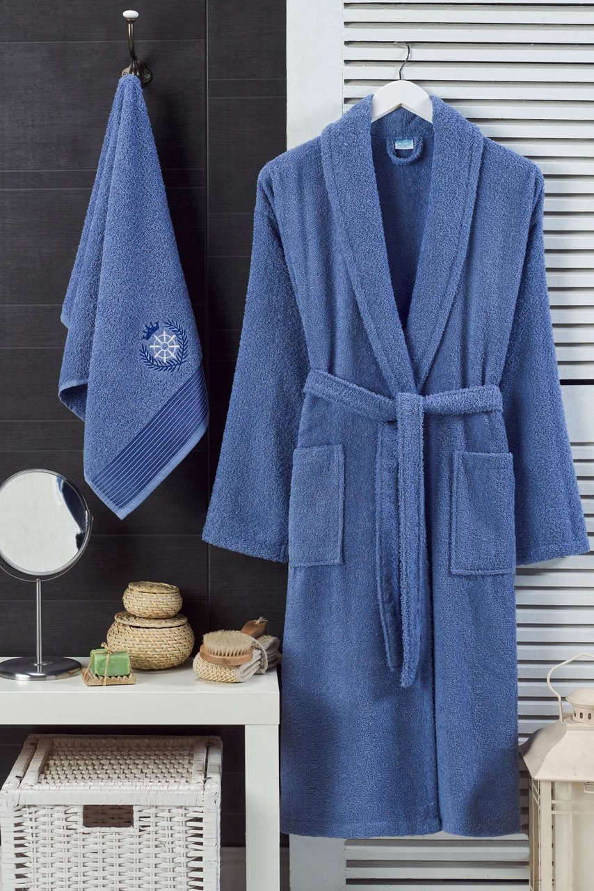 Set halate de baie, L'essentiel Maison, Cora, Albastru indigo