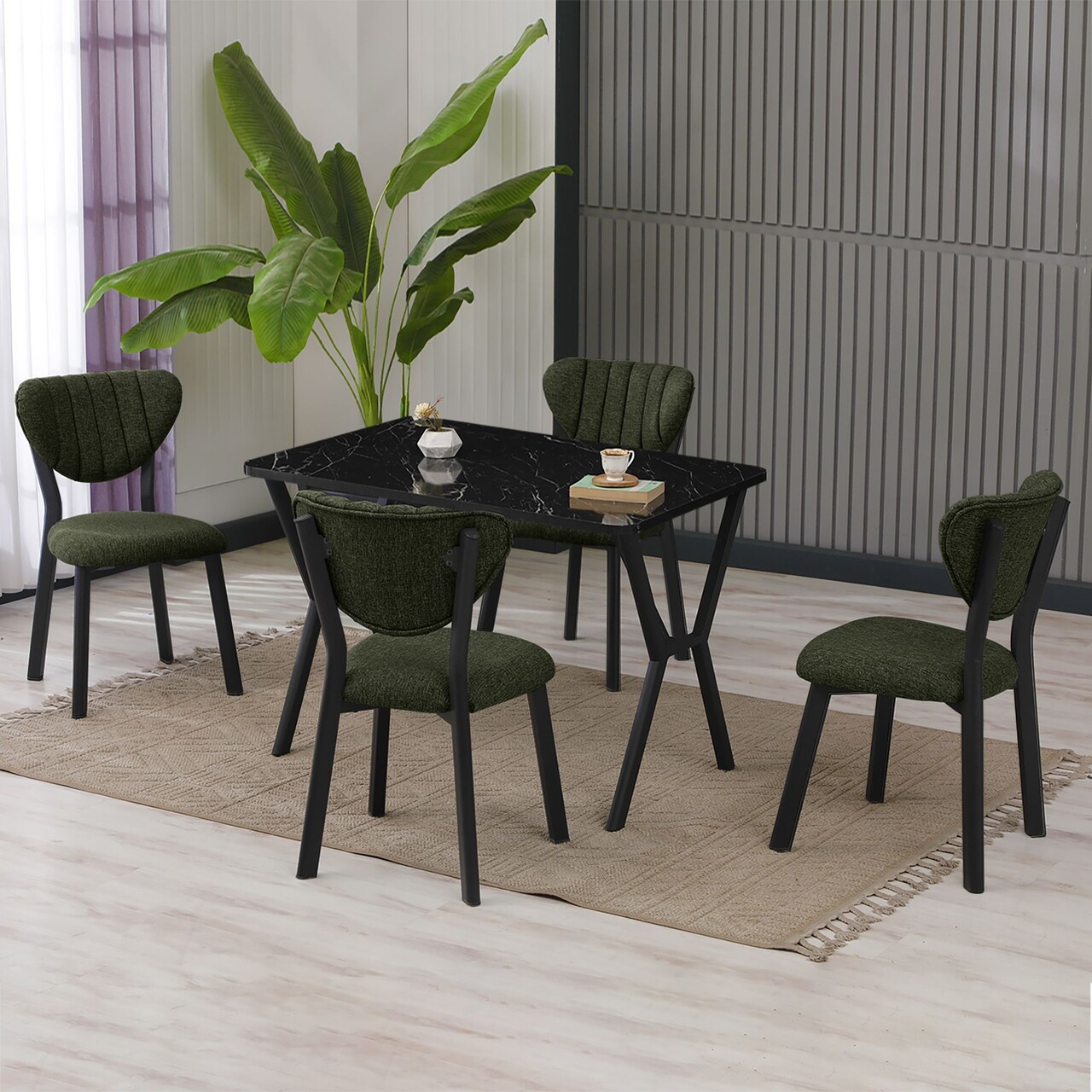 Set masa extensibila si scaune, Hanah Home, Elma, Verde/Negru - view 2