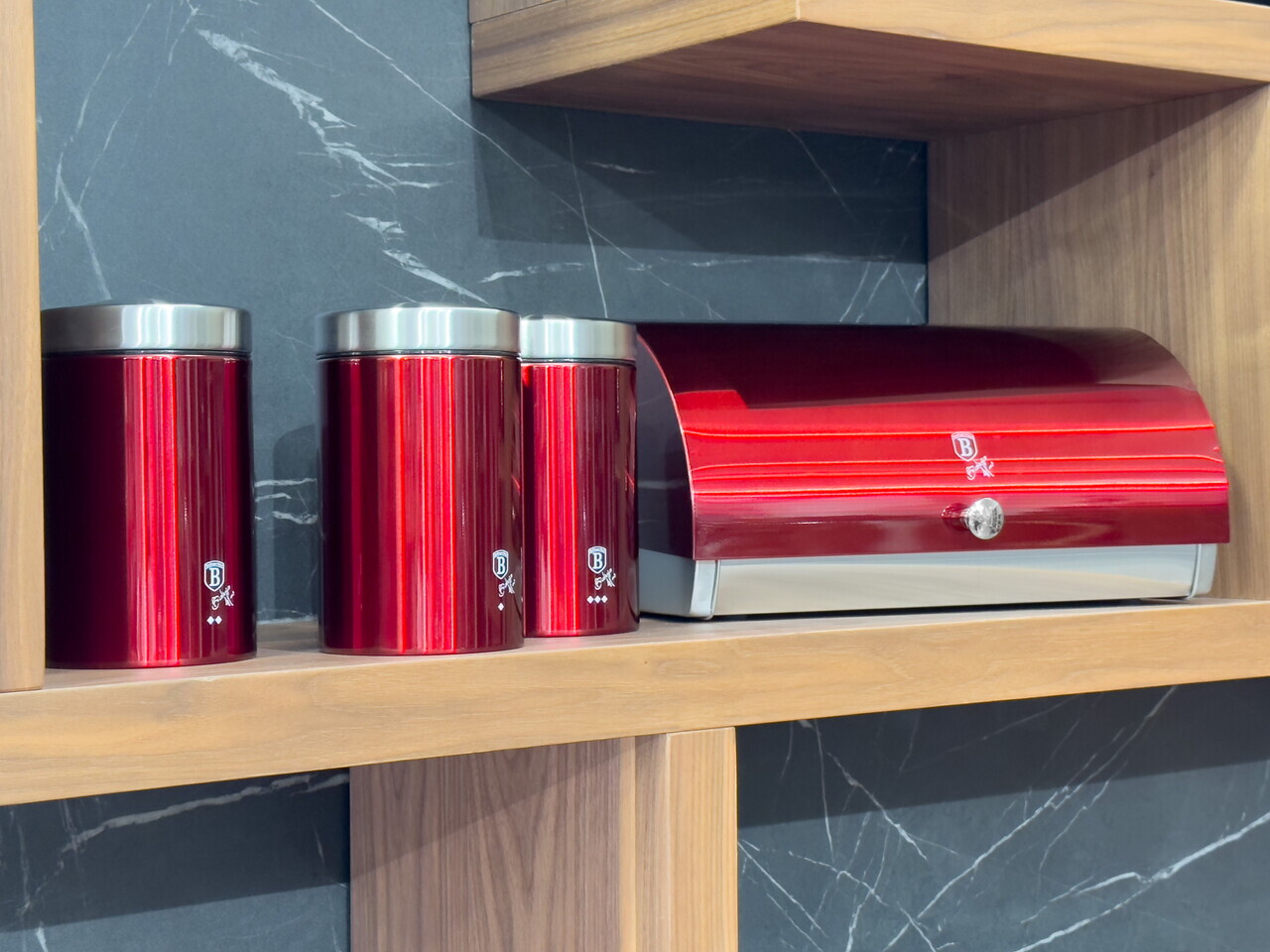 Set cutie pentru paine si 3 recipiente Berlinger Haus, Burgundy, 38.5x28x18.5 cm, inox, rosu/argintiu - imagine 2