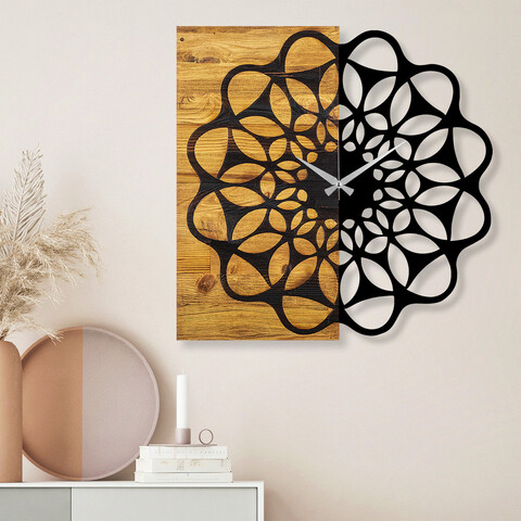 Ceas de perete, Wooden Clock 23, Lemn/metal, Dimensiune: 58 x 3 x 58 cm, Nuc / Negru mezoni.ro