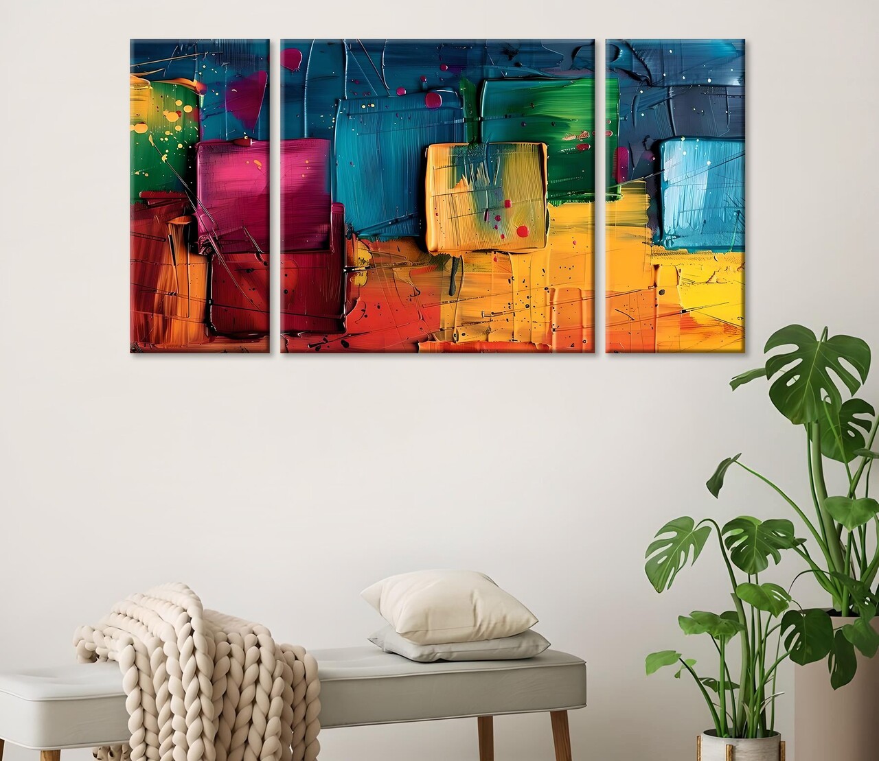 Set 3 tablouri decorative MXC08 Cadru: 100% LEMN (Grosime: 2 cm) Multicolor