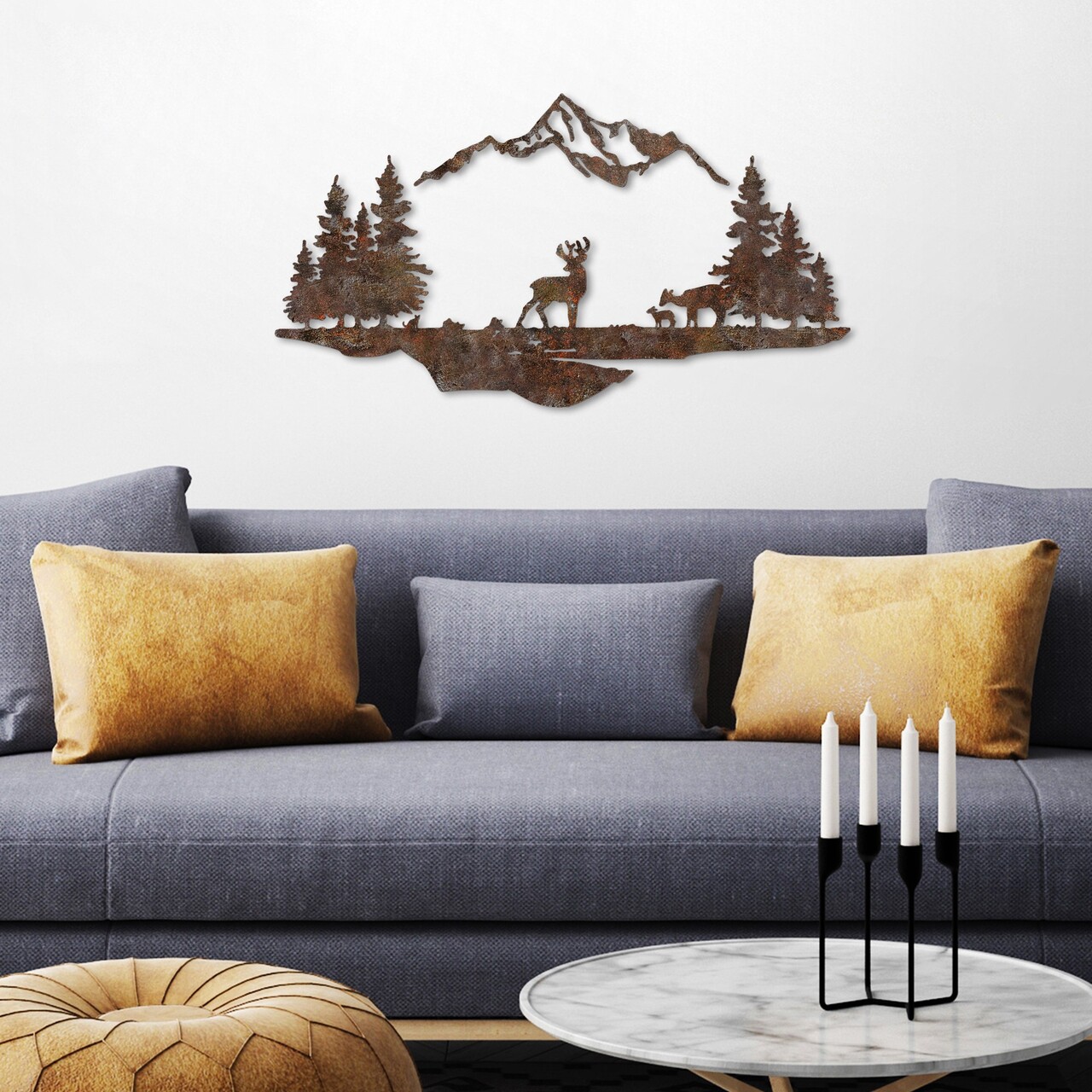 Decoratiune de perete, Rusty Landscape 1, Dimensiuni: 38 x 70 cm, Maro antichizat - view 3