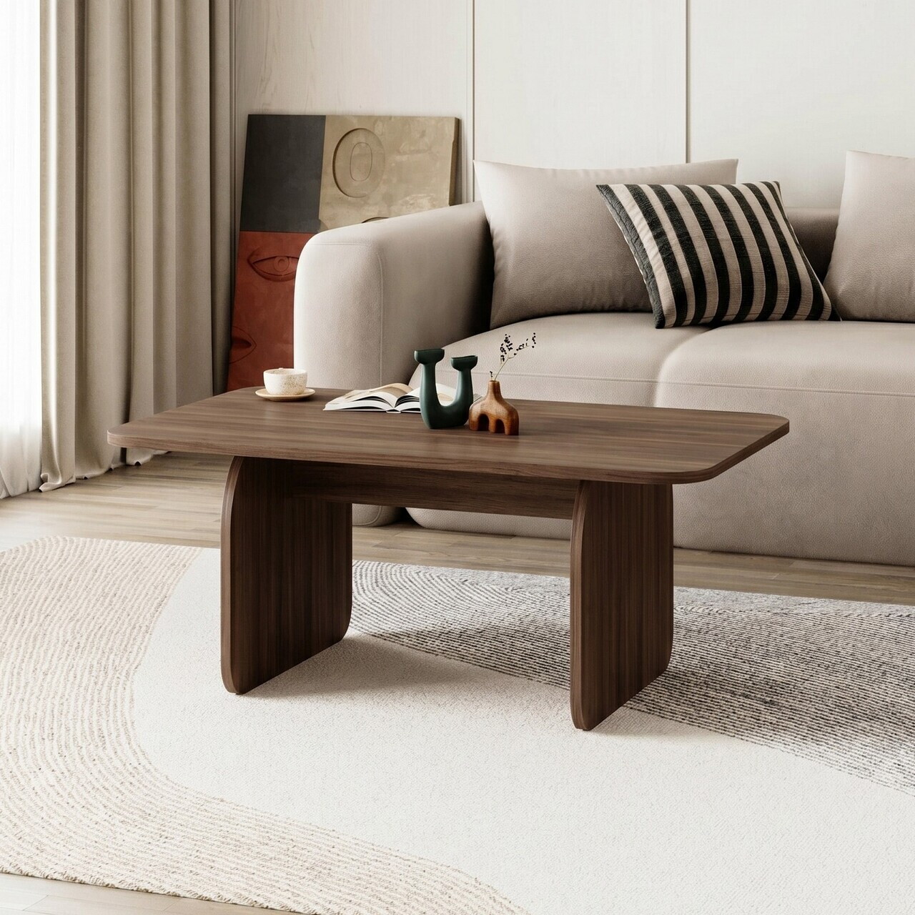 Masuta de cafea, Nordure, Pietra, 100x42x60 cm, Nuc Milano
