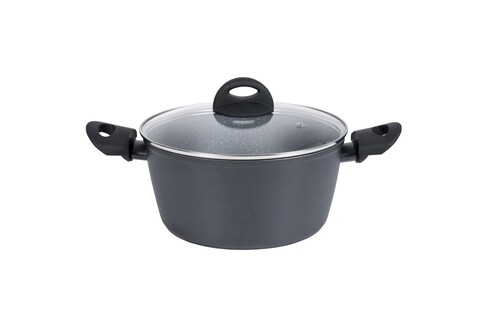 Oala cu capac Granite, Ambition, 24 cm, 4.5 L, aluminiu, negru