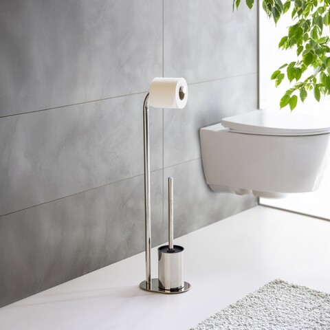 Suport pentru hartie igienica si perie toaleta Levante, Wenko, 23x17x63 cm, inox, argintiu lucios