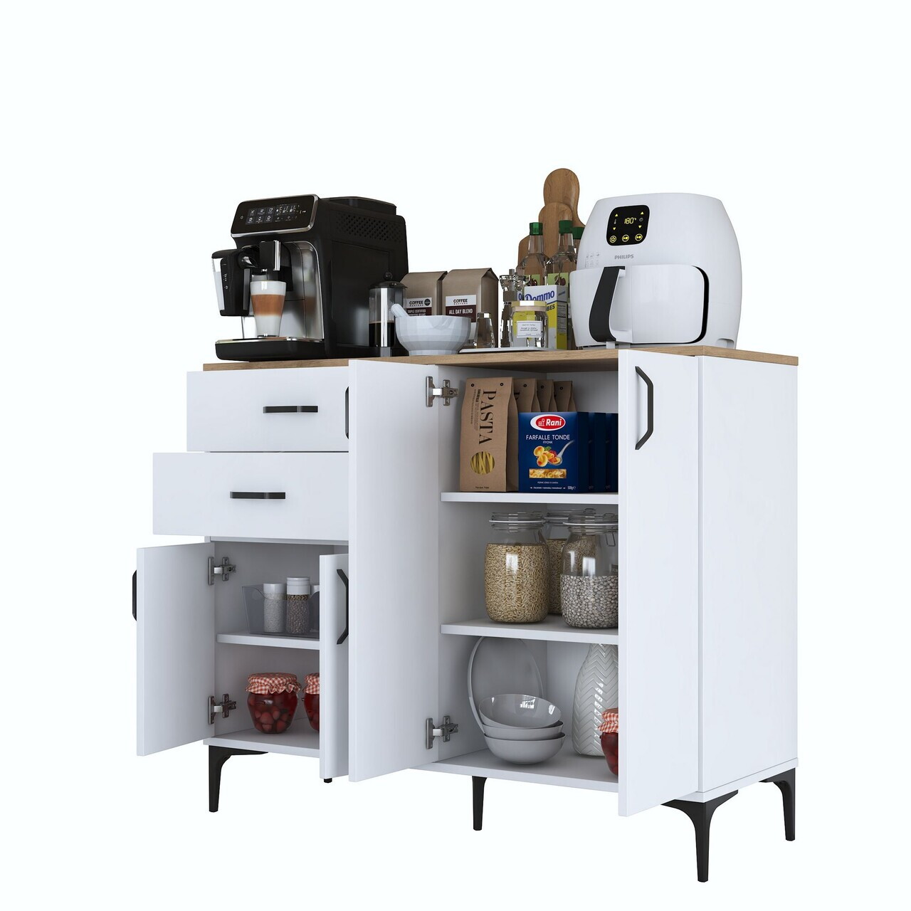 Dulap multifunctional, Hanah Home, JE210, 120x98.6x45 cm, PAL melaminat, Alb/Maro - view 10