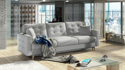 Canapea extensibila 3 locuri ELTAP, Ask11, Asgard, 233x92x93 cm, lemn/poliester, gri deschis