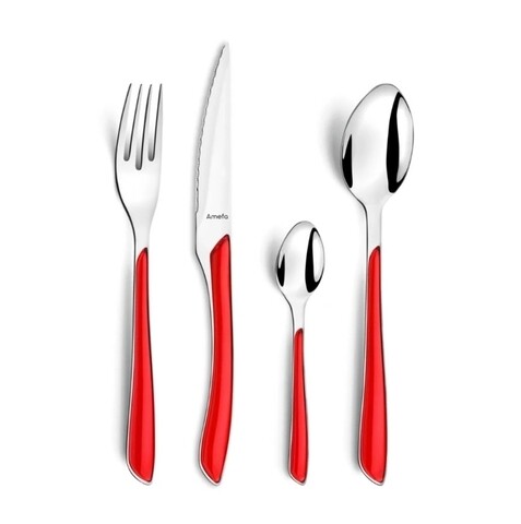 Set tacamuri 24 piese, amefa, eclat, inox, rosu