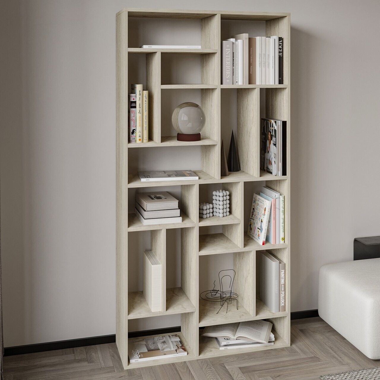 Corp biblioteca, Hanah Home, Nicola, 90x180x30 cm, PAL, Travertin — imaginea 2