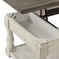 Masuta cafea lift top, Havalance, L.121 l.71 H.48/66, lemn de pin/pal, alb antichizat/grej