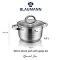 Oala cu capac Blaumann, Gourmet, BL-1008W, 20 cm, 4.3L, inox, argintiu