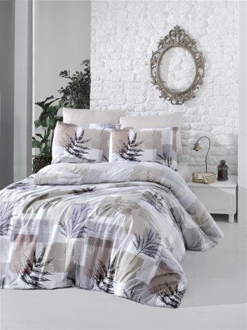Lenjerie de pat dubla Leaf, Bedora, 4 piese, 240×260 cm, bumbac ranforce, maro Lenjerii de Pat