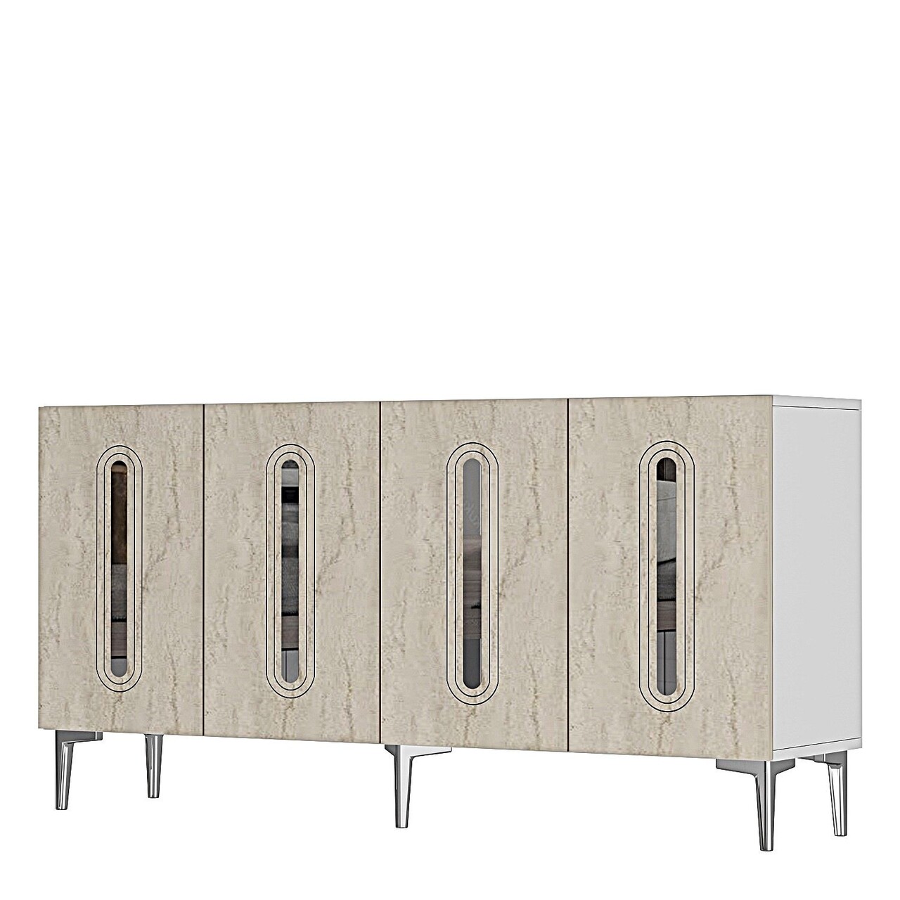 Consola, Hanah Home, Rany 150, 150x75x32 cm, White / Travertine / Silver - view 3