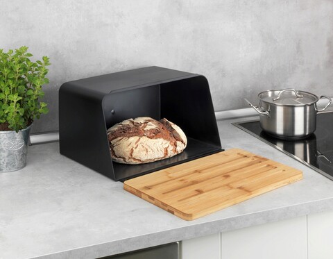 Cutie pentru paine, wenko, kubo, 35 x 26.5 x 20.5 cm, plastic/bambus, negru/maro