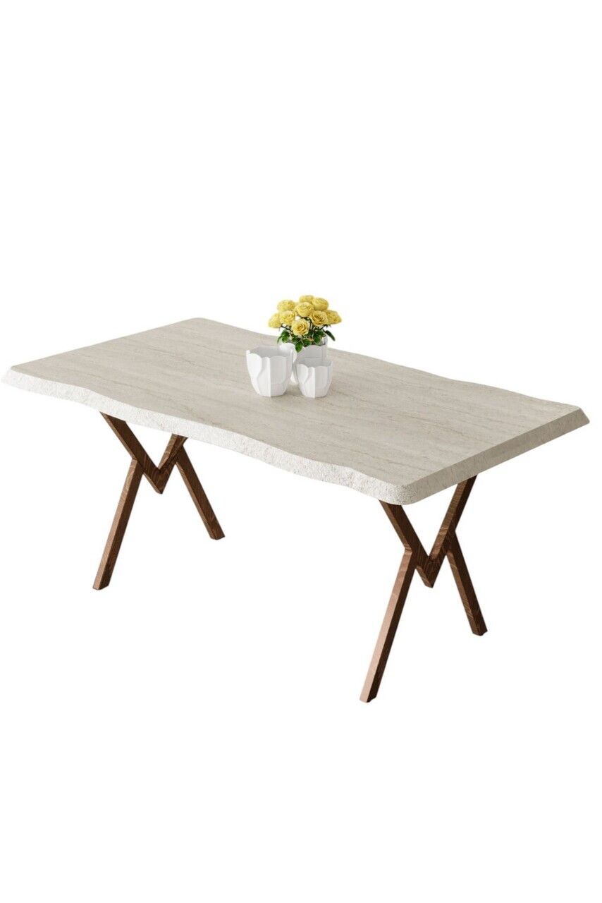 Masa, Hanah Home, Zerra, 80x73x130 cm, Travertin / Aspect de lemn — imaginea 2