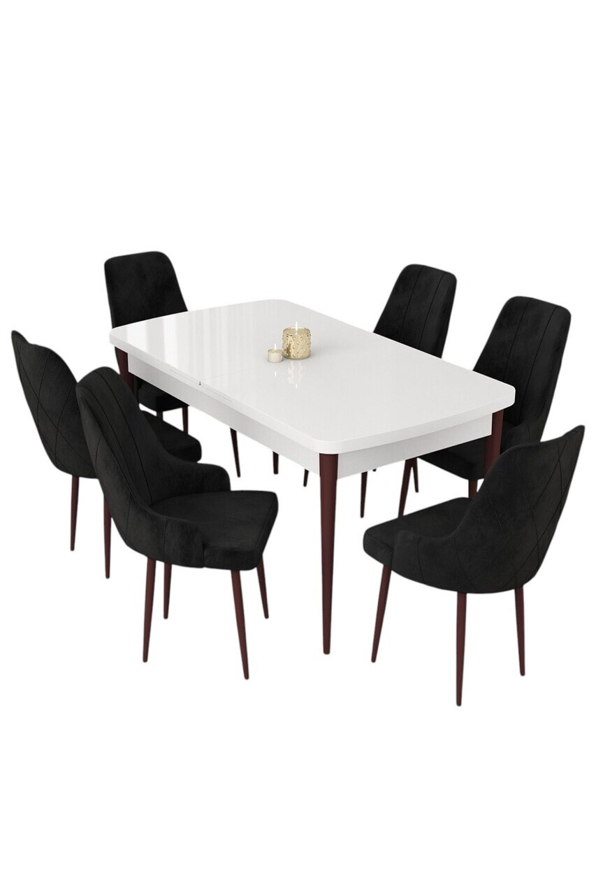 Set masa extensibila si scaune (7 piese), Hanah Home, Eta, Alb / Maro / Negru — imaginea 2