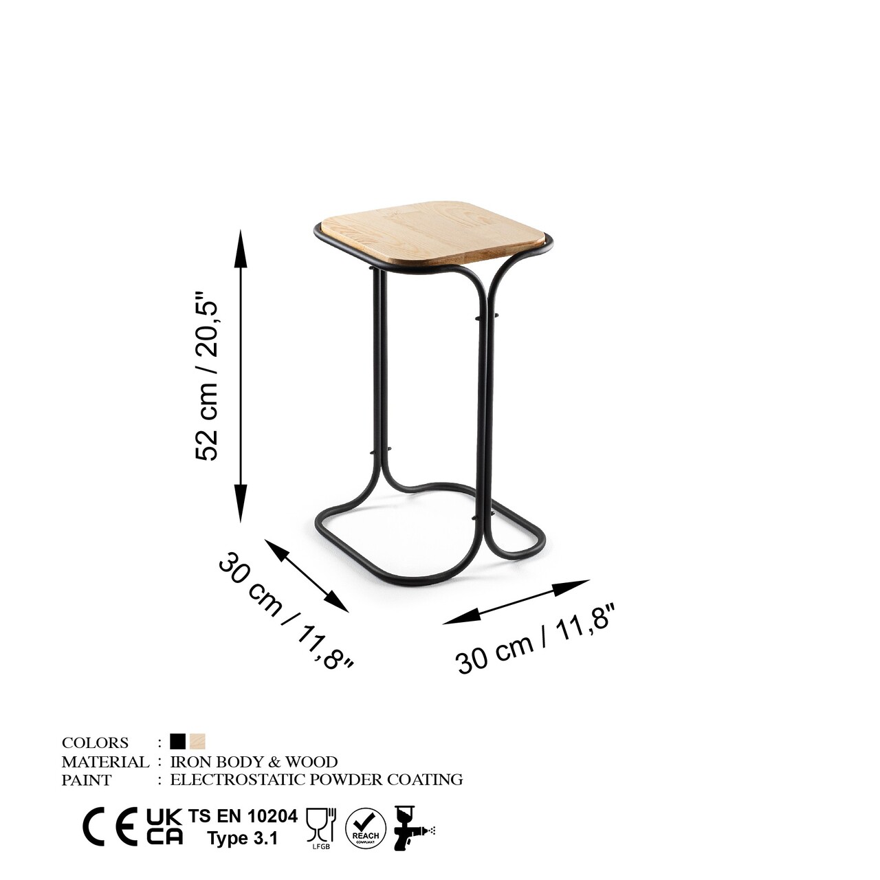 Masuta de cafea, Cerritos, Shb-001-A, 30x52x30 cm, Lemn, Negru / Natural