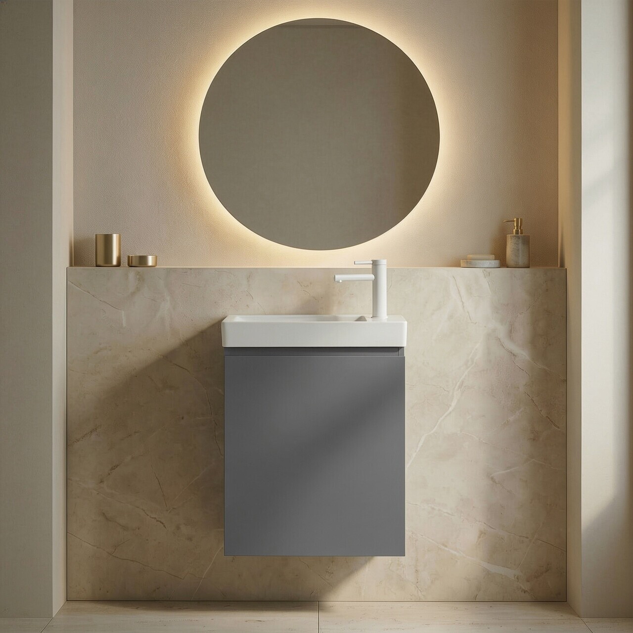 Dulap de baie cu chiuvetă, Hanah Home, Ferla 40, Gri Mat
