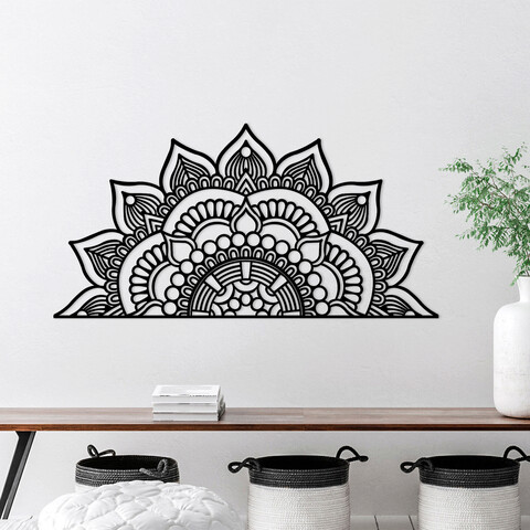 Decoratiune de perete, mandala-s-3, metal, dimensiune: 118 x 1,5 x 59 cm, negru