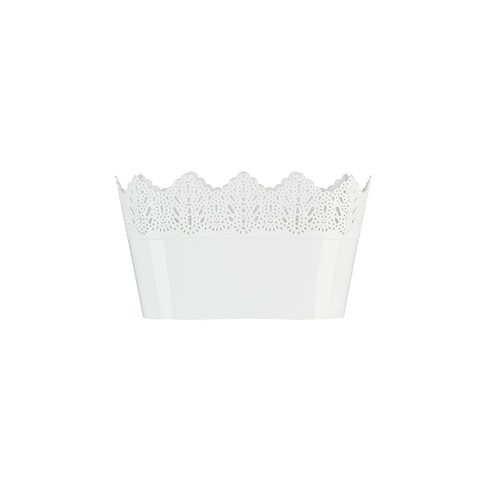Jardiniera Koronka dantelata, plastic, 27x15x16 cm, alb