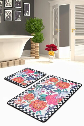 Set covoraș de baie (2 bucăți), Chilai, Flori, Catifea, Multicolor Covoare