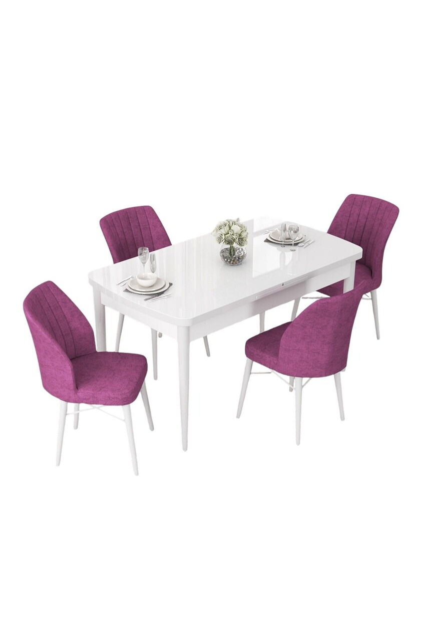 Set masa extensibila si scaune (5 piese), Hanah Home, Nef, Alb/Mov — imaginea 2