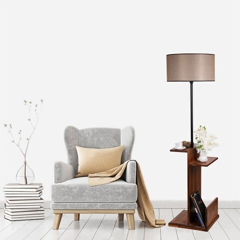 Lampadar cu rafturi, Luin, 8274-6, E27, 60 W, metal/lemn/textil 8274-6