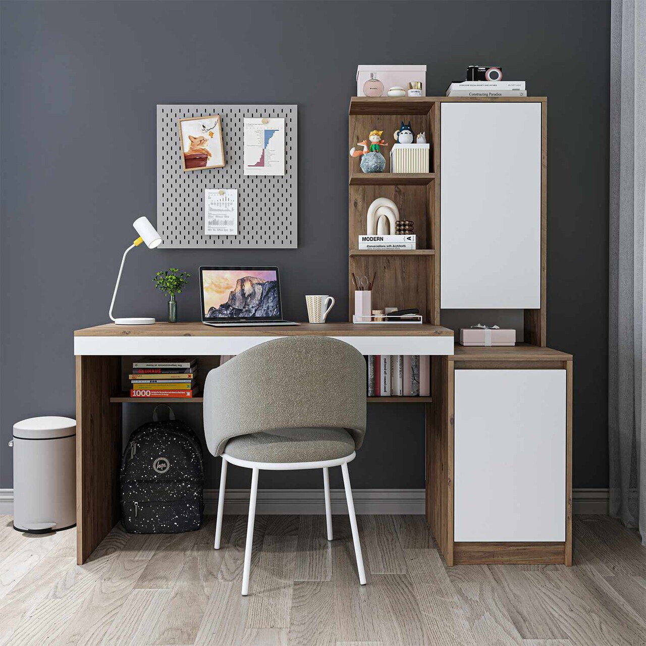 Birou, Hanah Home, Nora Right, 160x157.8x60 cm, PAL, Alb/Pin Atlantic — imaginea 2