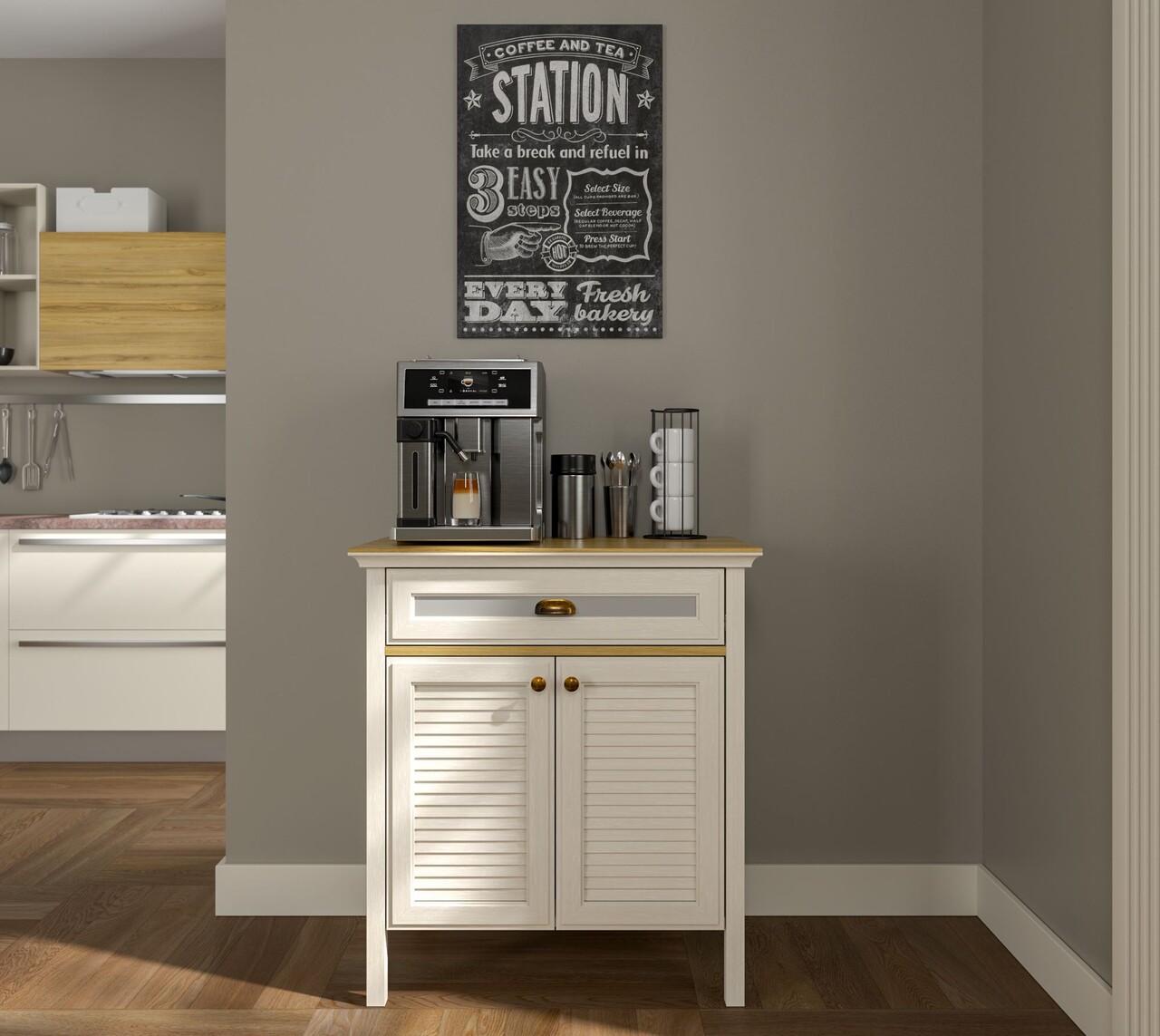 Dulap de bar pentru cafea, Hanah Home, FRN-21035, 80.4x90.1x52.1 cm, PAL, Crem / Stejar / Gri - view 2