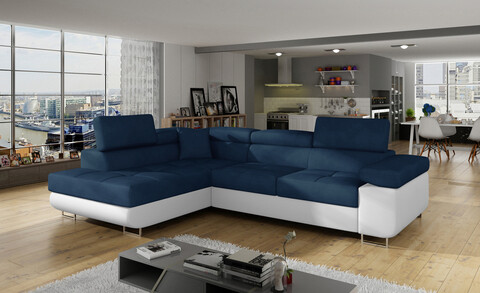 Coltar extensibil stanga 4 locuri, ELTAP, Anton, 272x203x85 cm, lemn/poliester, bleumarin/alb