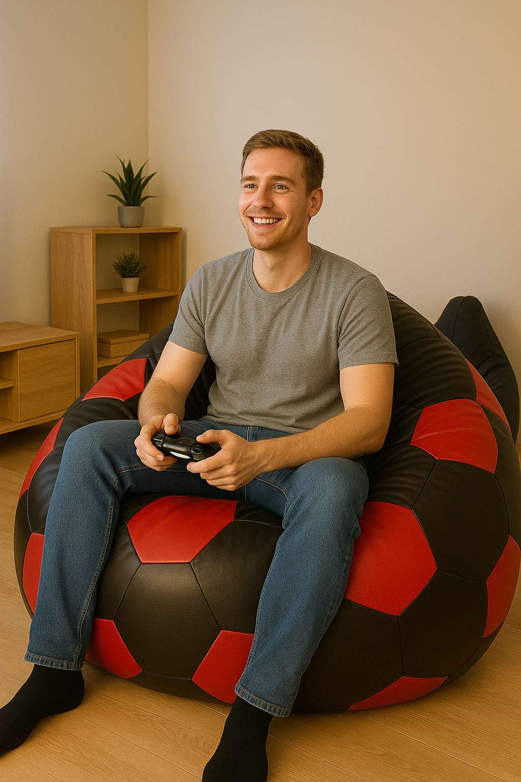 Bean Bag, Atelier del Sofa, 535PFT1230, Piele ecologica, Roșu/Negru