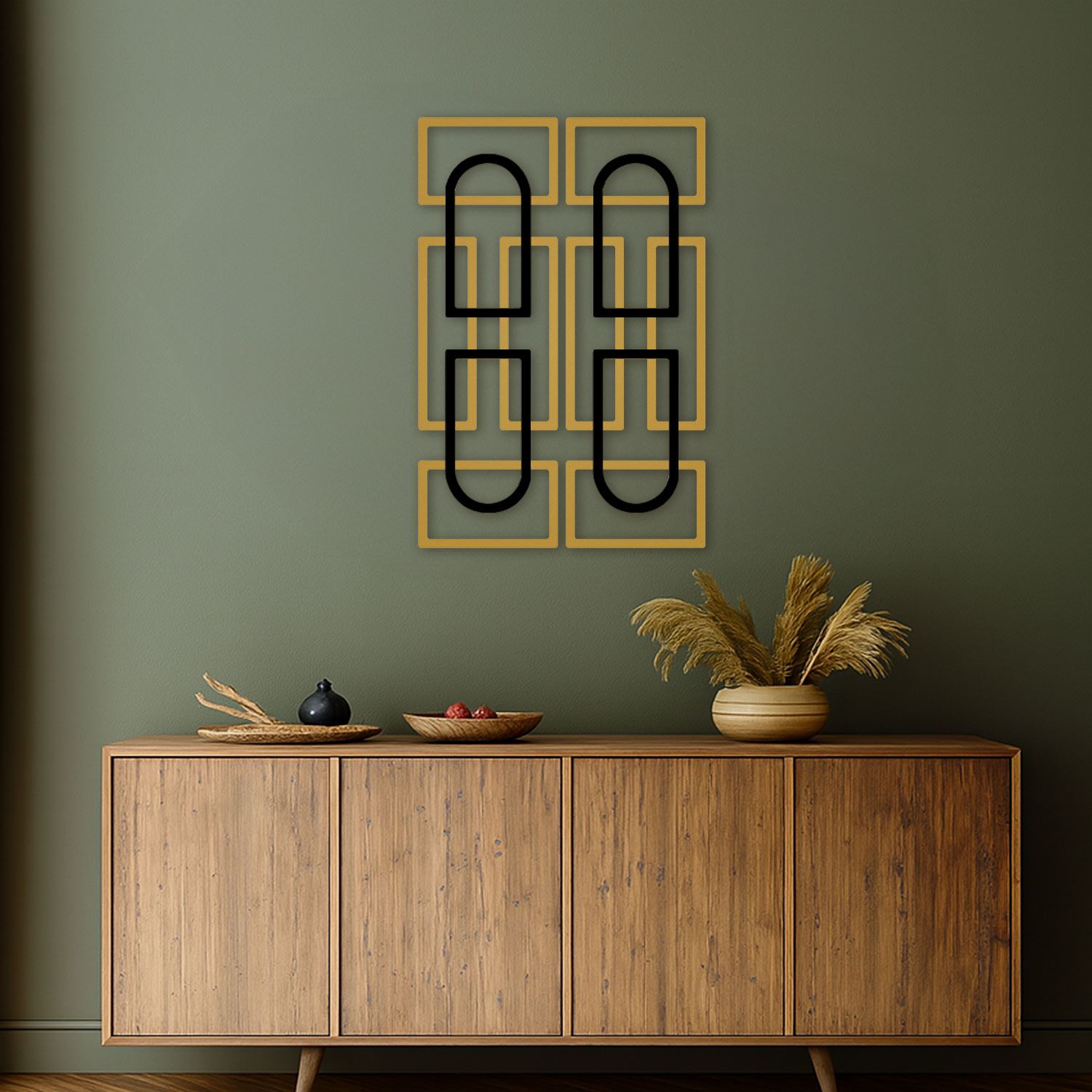 Set de accesorii decorative de perete din metal, Echo Forms 2'li Set, Dimensiune: 24 x 74 cm (2 bucăți), Aur/Negru
