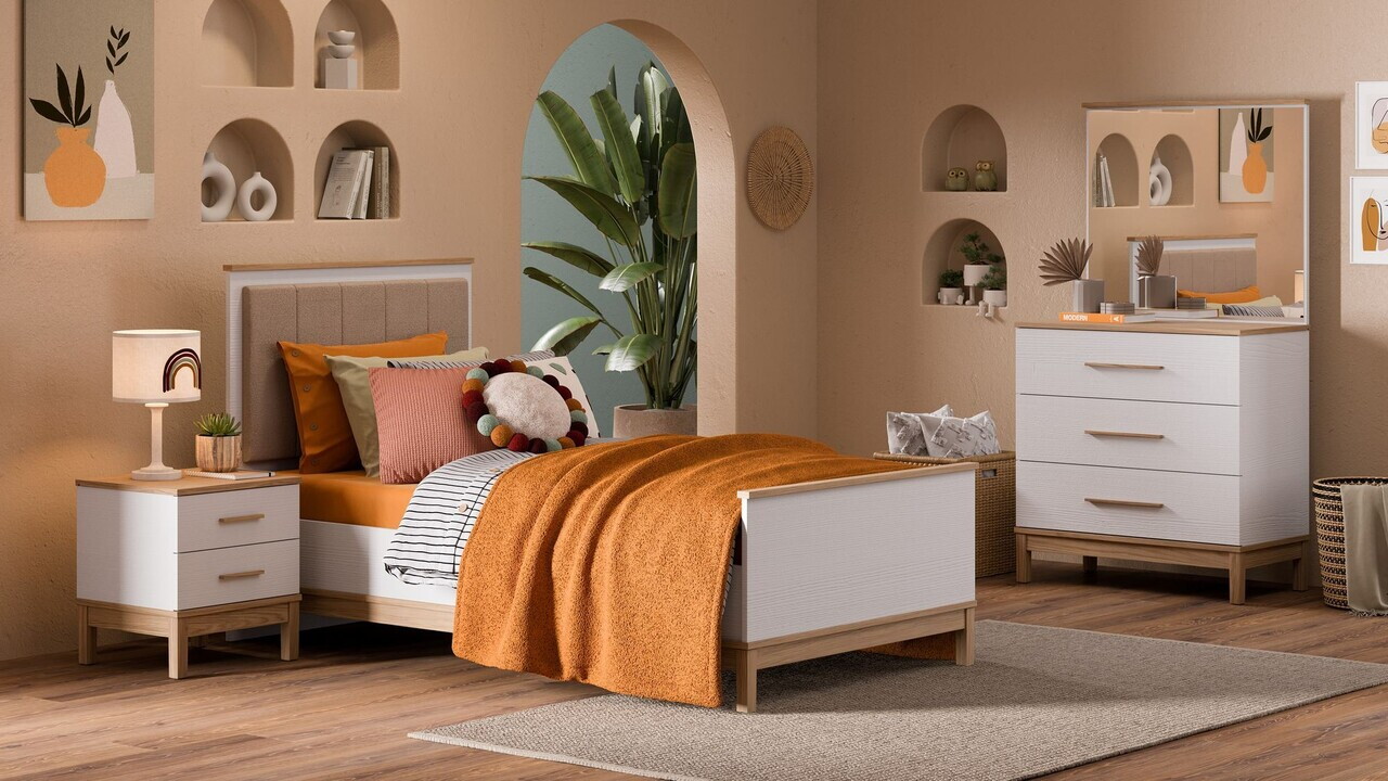 Pat de o persoană Hanah Home Etto 107x115.8x206.9 cm PAL MELAMINAT Lemn / Stejar alb