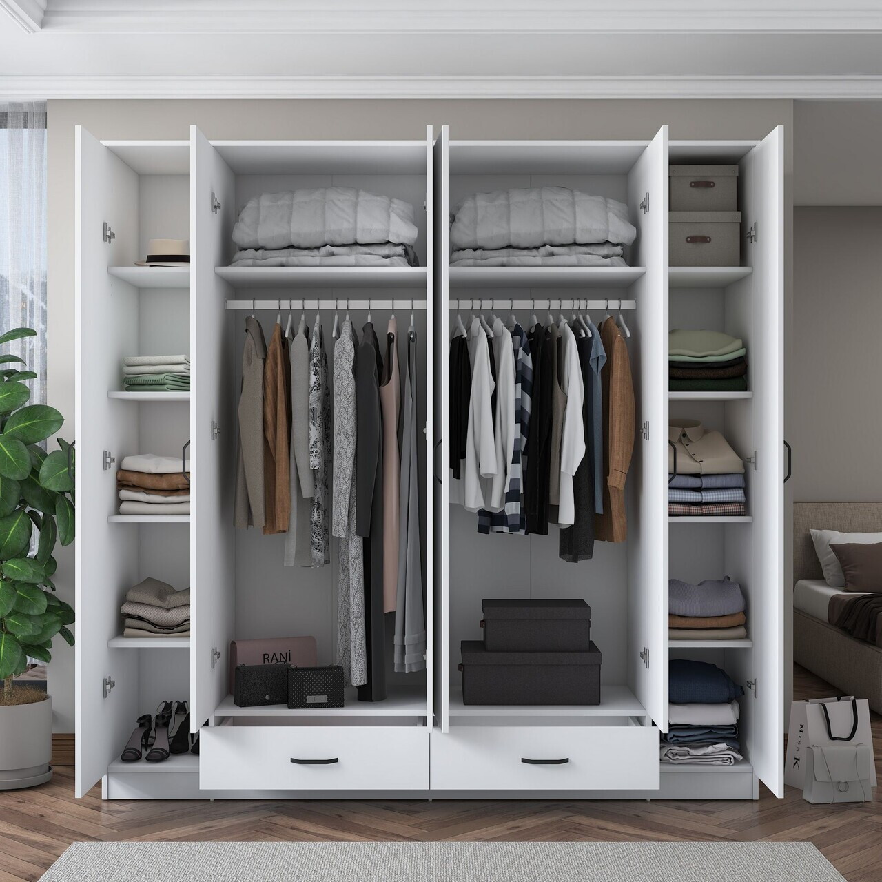 Dulap pentru haine, Hanah Home, BA134, PAL melaminat, Alb - view 5