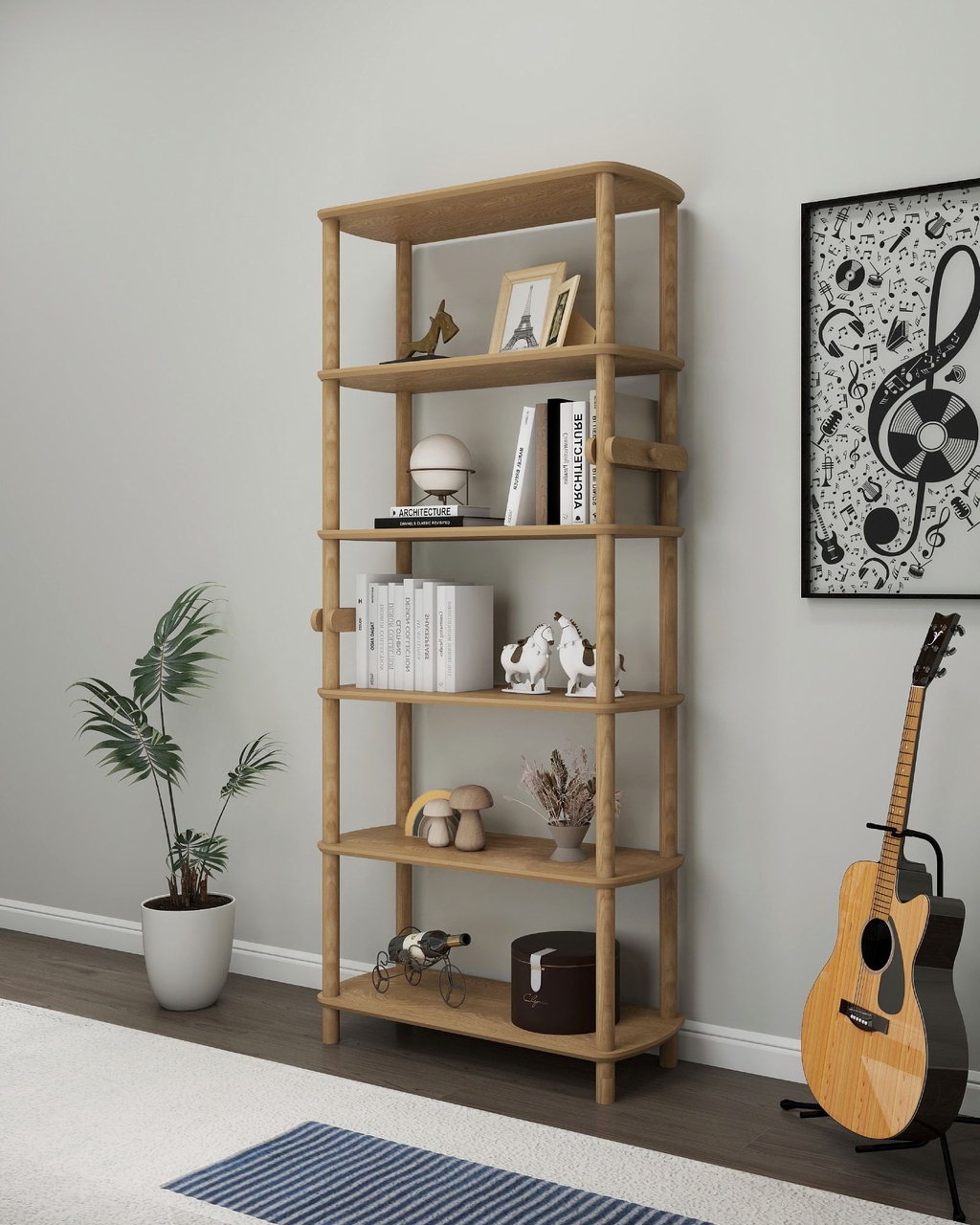 Corp biblioteca, Hanah Home, Rosa 6, 80x174x30 cm, Stejar - view 5