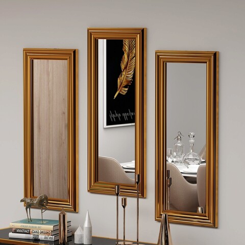 Set 3 oglinzi decorative, siam, lavia, mdf , auriu