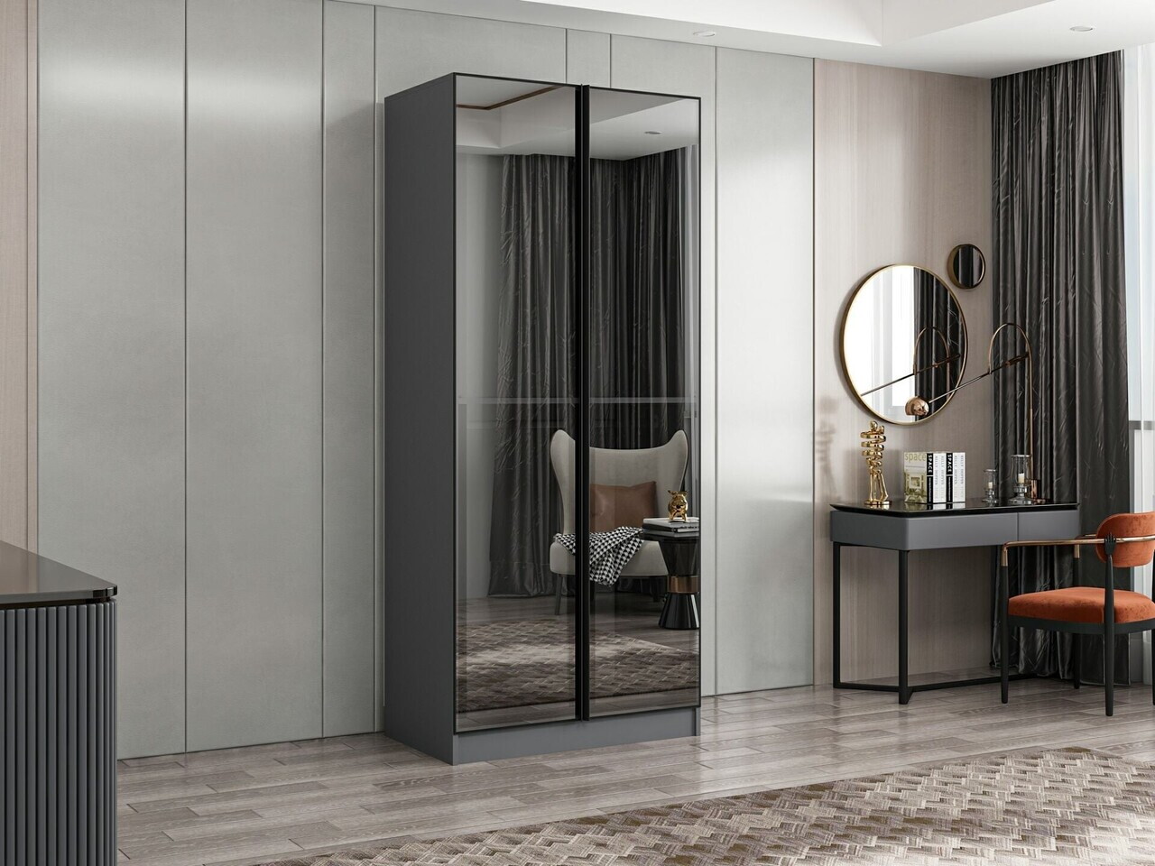 Dulap pentru haine, Hanah Home, Nisa, 90x210x52 cm, Antracit — imaginea 3
