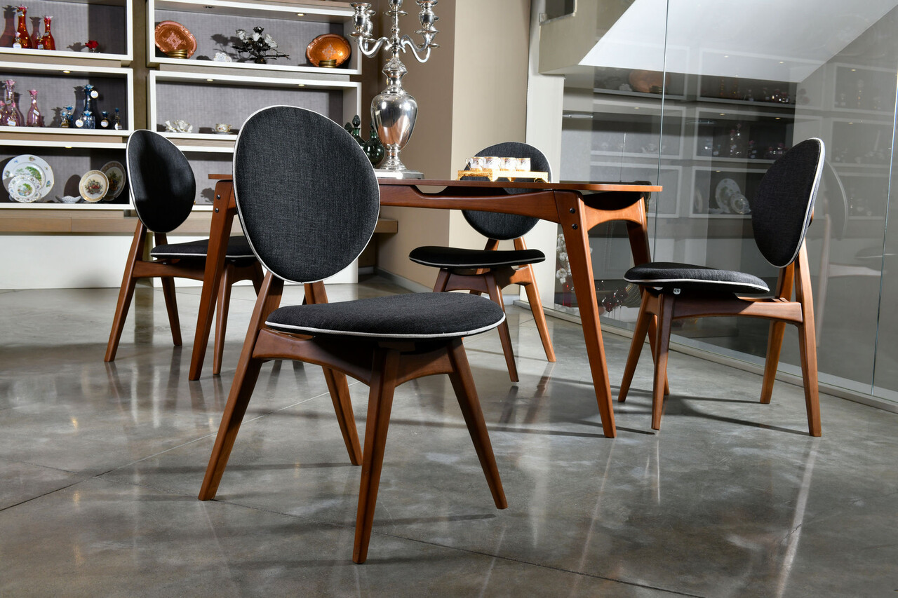 Set masa si scaune 5 piese, Vow Chair, Touch Wooden, Lemn de carpen, Nuc / Antracit
