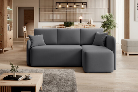 Coltar extensibil dreapta 3 locuri ELTAP, Hadson, 206x150x89 cm, lemn/poliester, gri inchis