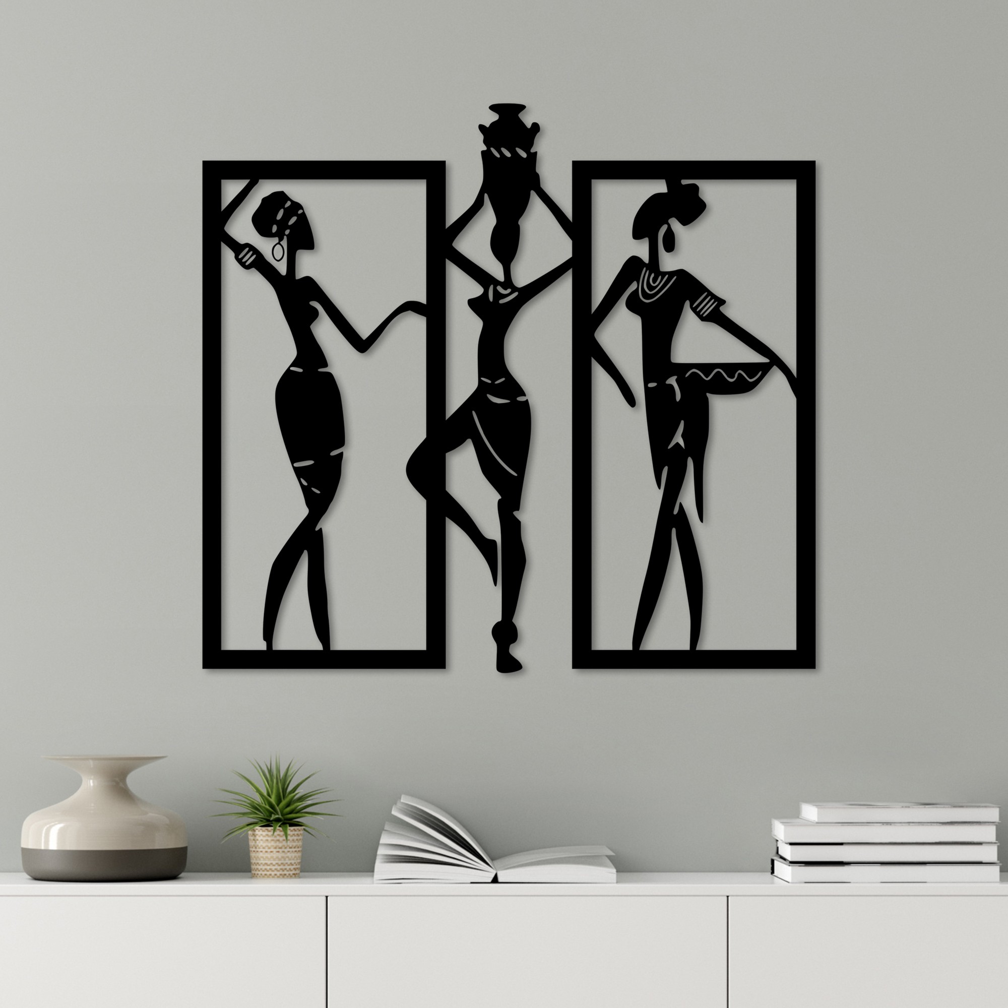 Decoratiune de perete, African Women, Metal, (Grosime: 1,5 mm), Negru