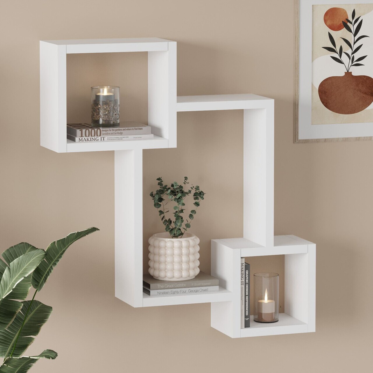 Raft de perete, Hanah Home, Ars3-W, 57.1x66x13 cm, PAL, Alb — imaginea 2