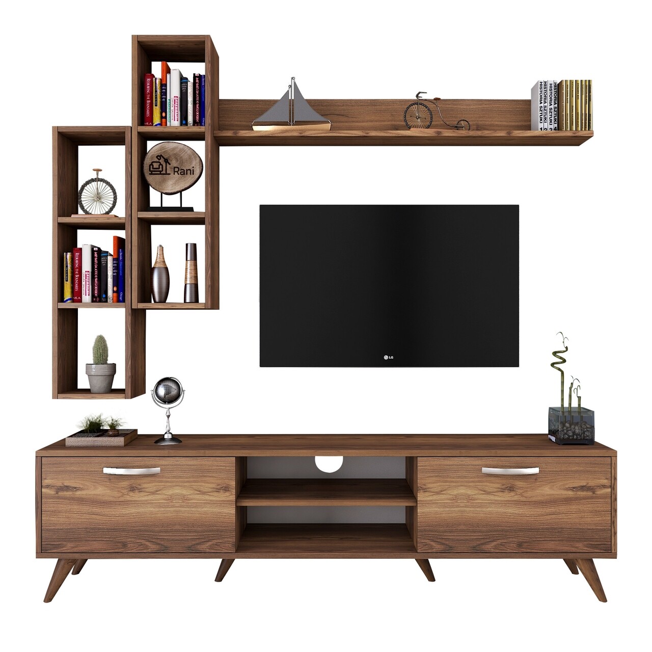 Comoda TV Cu 3 Rafturi De Perete M16 - 262, Wren, 180 X 35 X 48.6 Cm/90 Cm/133 Cm, Walnut