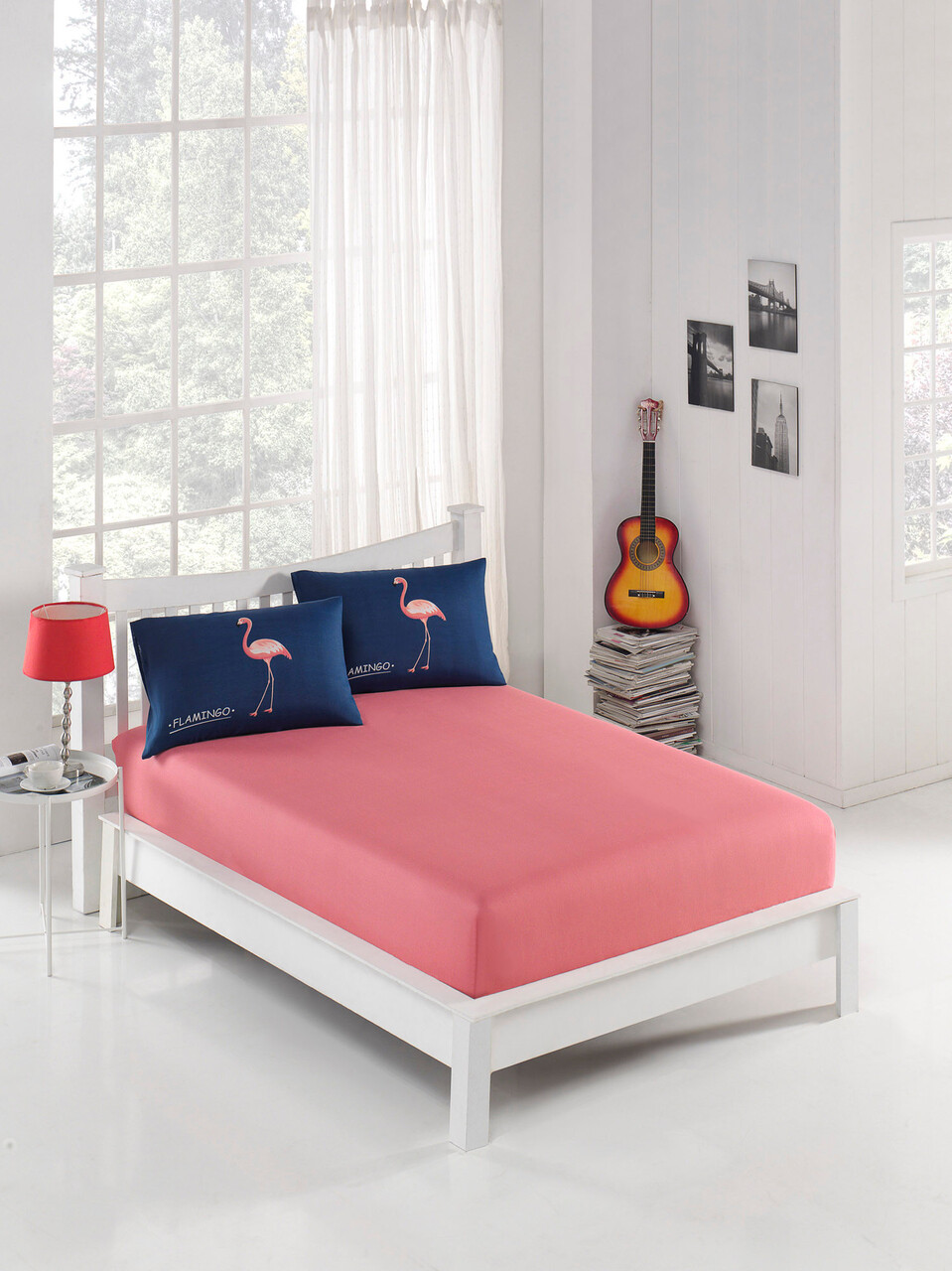 Set de pat pentru o persoana (cearceaf cu elastic si perna) 2 piese, Big Filamin, EnLora Home, 65% bumbac/35% poliester