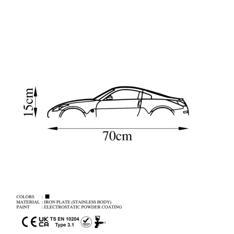 Decoratiune de perete, Nissan 350Z Silhouette, Metal, 70 x 15 cm, Negru
