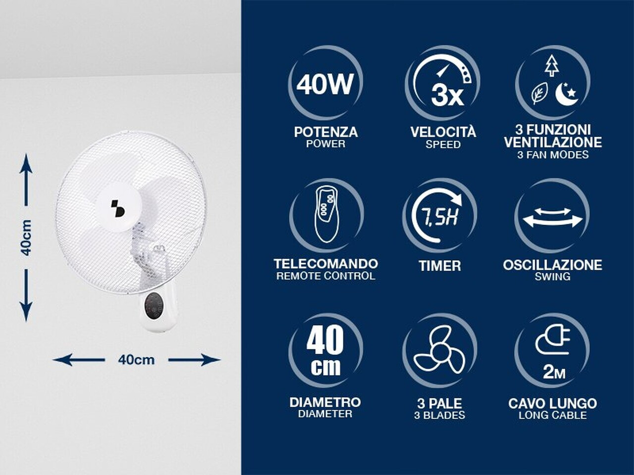 Ventilator de perete cu telecomanda Beper, 40 W, alb - view 9