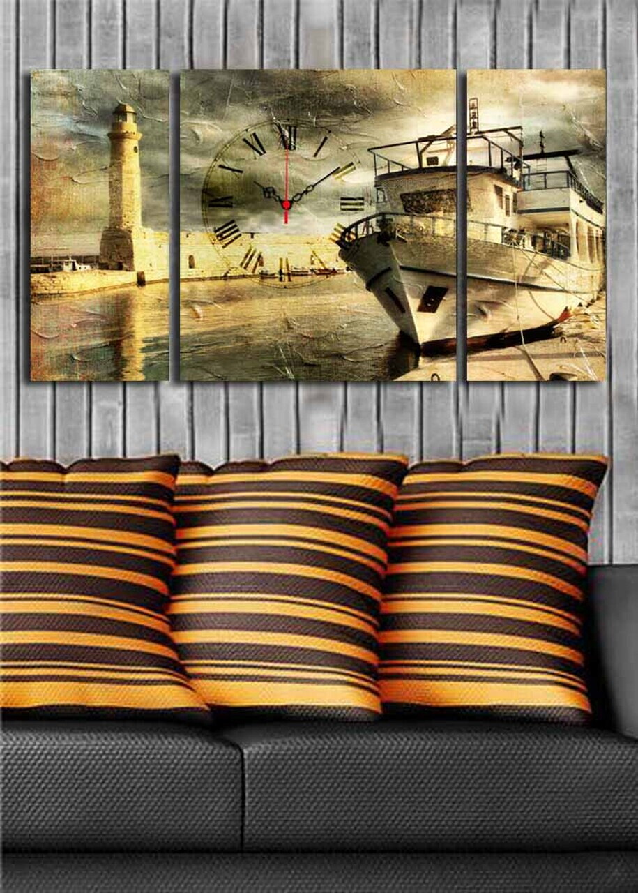Ceas de perete 3P204045CS-5 PÂNZĂ DIN PIELE ÎNTOARSĂ Dimensiune: 20 x 45 cm (2 bucăți) Multicolor