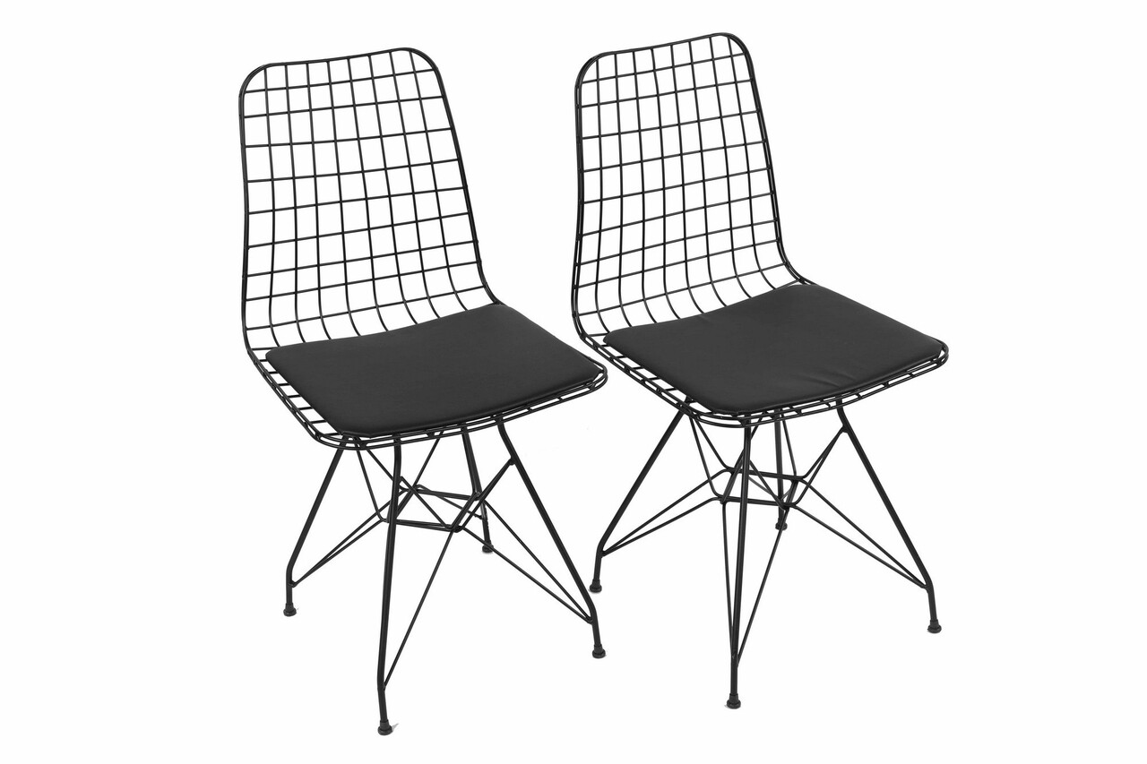 Set 2 Scaune Sandalye, Plass Design, 53x51x80 Cm, Metal/piele Ecologica, Negru