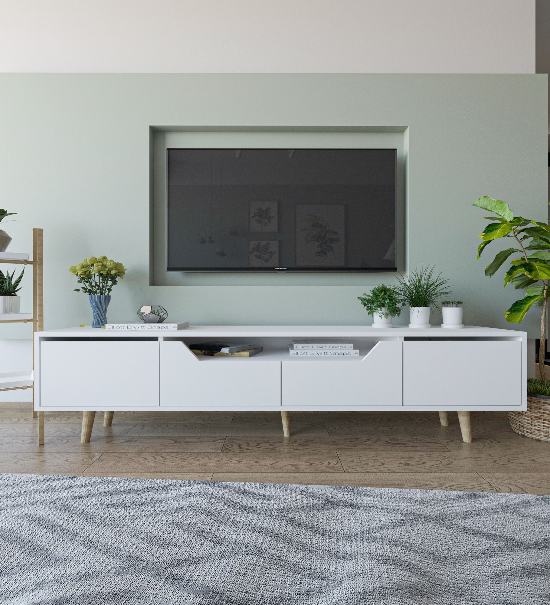 Comoda TV, Hanah Home, Roma 180, 180x48x29.8 cm, PAL, Alb